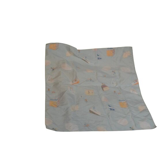 Light Blue Scarf Cheese & People Print Novelty Pattern Square Polyester 26" - Picture 2 of 2